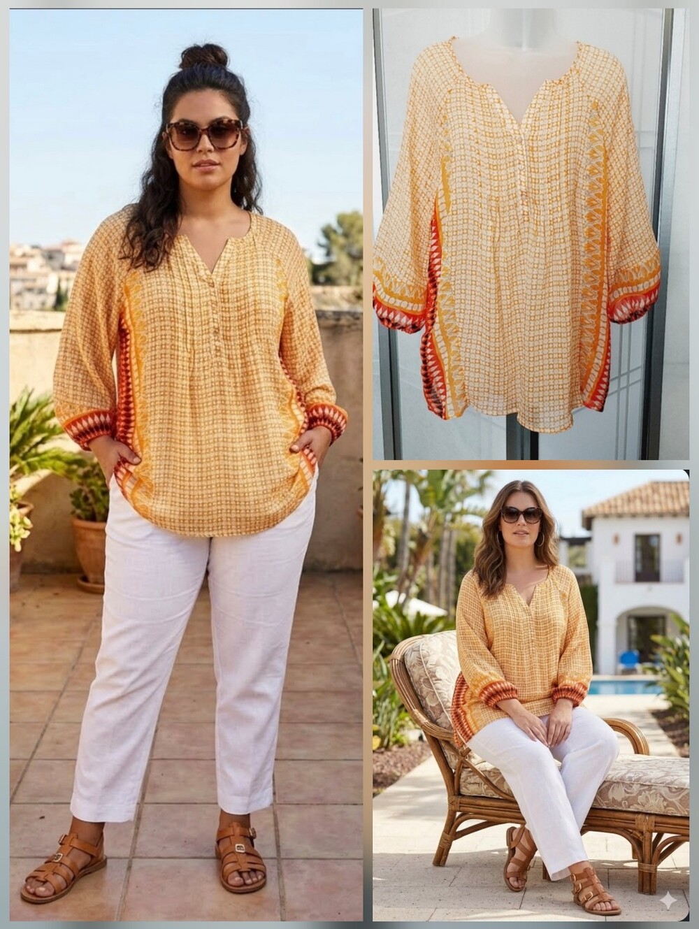 💙Madison orange print light top 🤍XL
